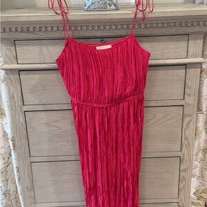Ulla Johnson Fuchsia Textured Spaghetti-Strap Midi Dress